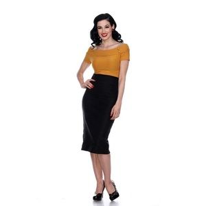 Bettie Page Debby Short Sleeve Top - Mustard - NWT